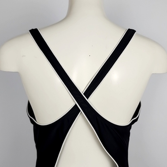 Speedo Women's Black One Piece Swimsuit White Trim Criss-Cross Straps Size 16 - Picture 3 of 14
